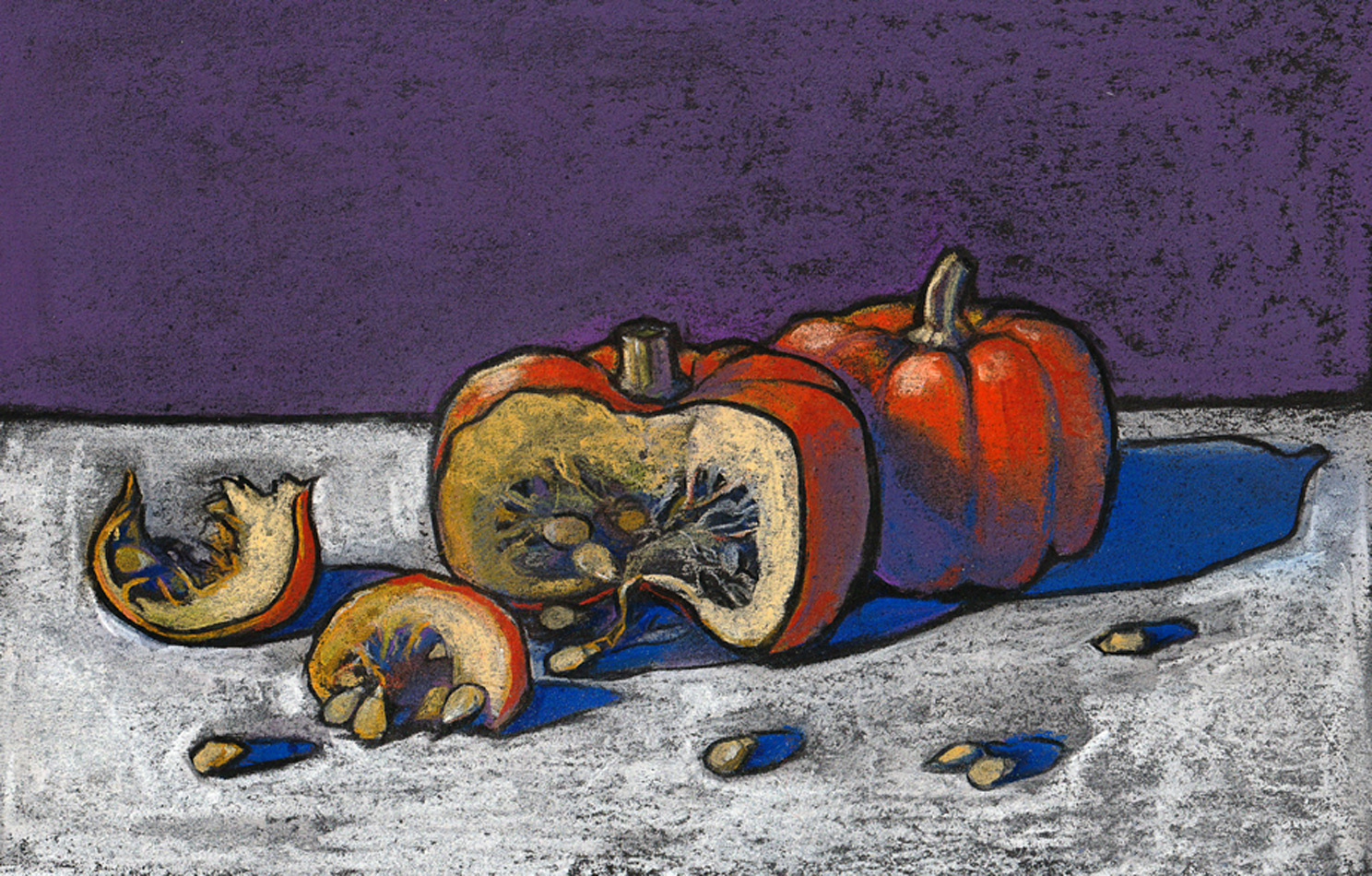 Pumpkins on a purple background